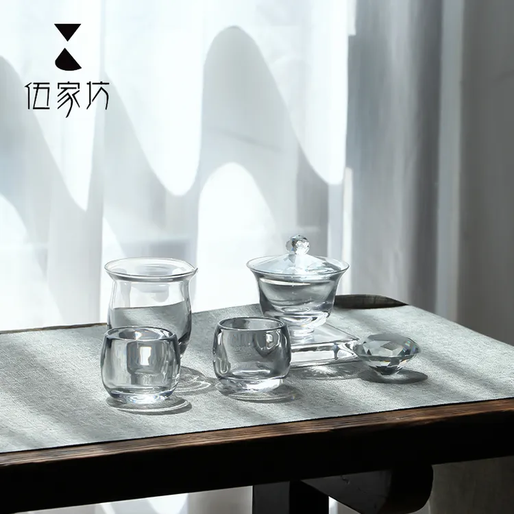手工不墨盖碗组合简约耐热水晶玻璃茶具高档泡茶碗茶道器具套组