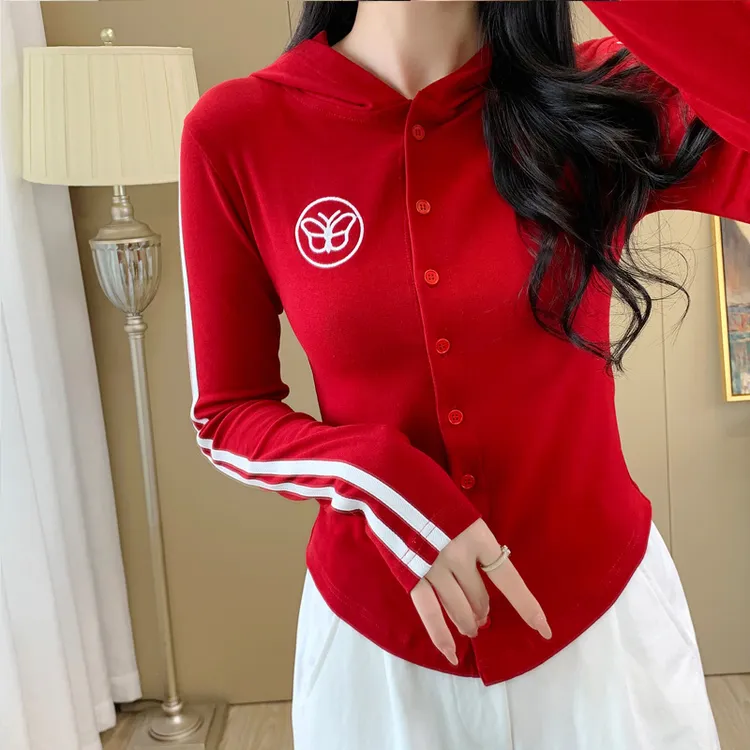 2024年秋季T恤衫长袖带帽时尚修身显瘦开衫小外套2352