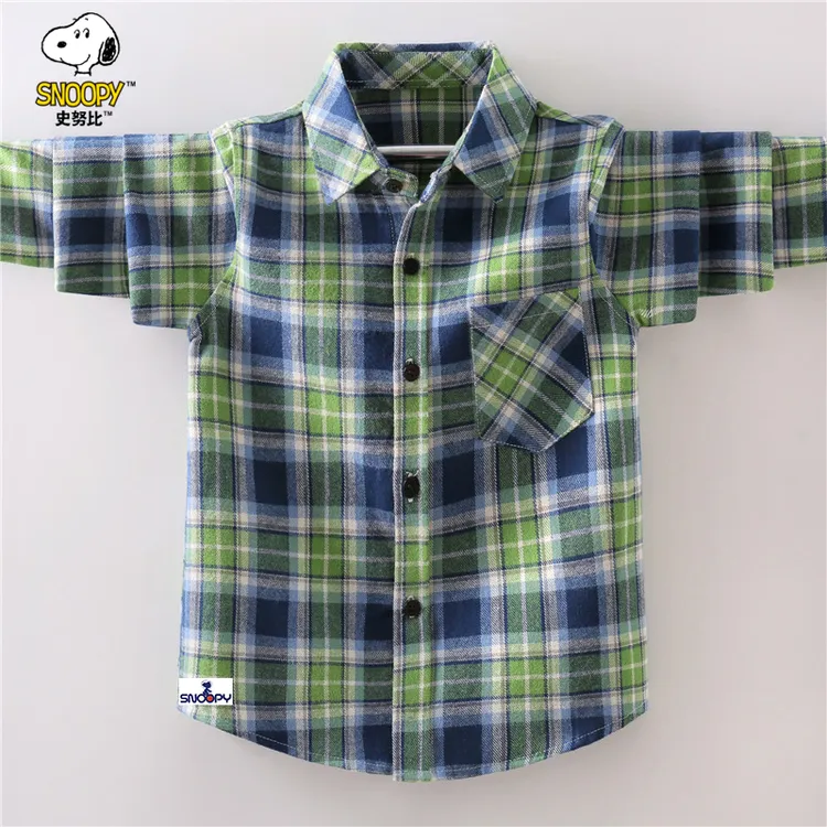 史努比男童长袖衬衫2024春秋新款儿童格子衬衣中大童男孩帅气外搭商品图