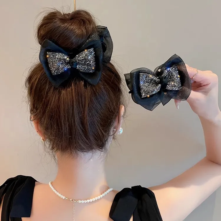 超闪水钻蝴蝶结高丸子头抓夹懒人盘发神器发夹优雅甜美发饰夹子