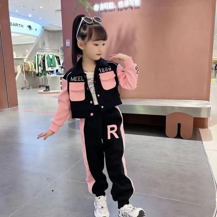 女童2025时髦套装潮酷工装休闲中大童儿童拼色春秋时尚两件套潮