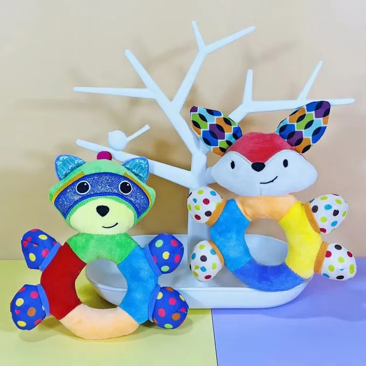 婴幼儿新生儿手摇铃0-1岁安抚训练抓握玩具绒毛布可啃咬