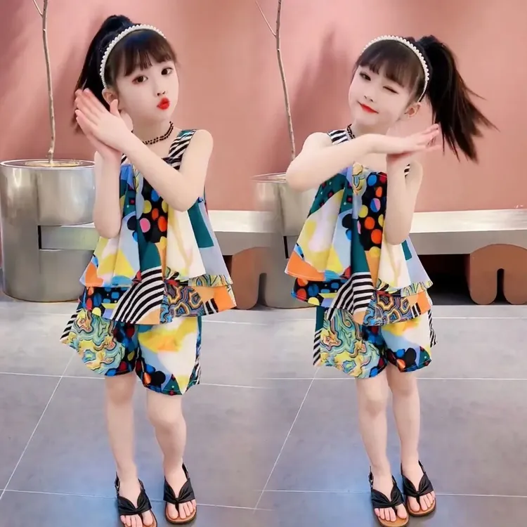 儿童夏季套装女童短裤夏装吊带两件套2025新款洋气小女孩一整套潮