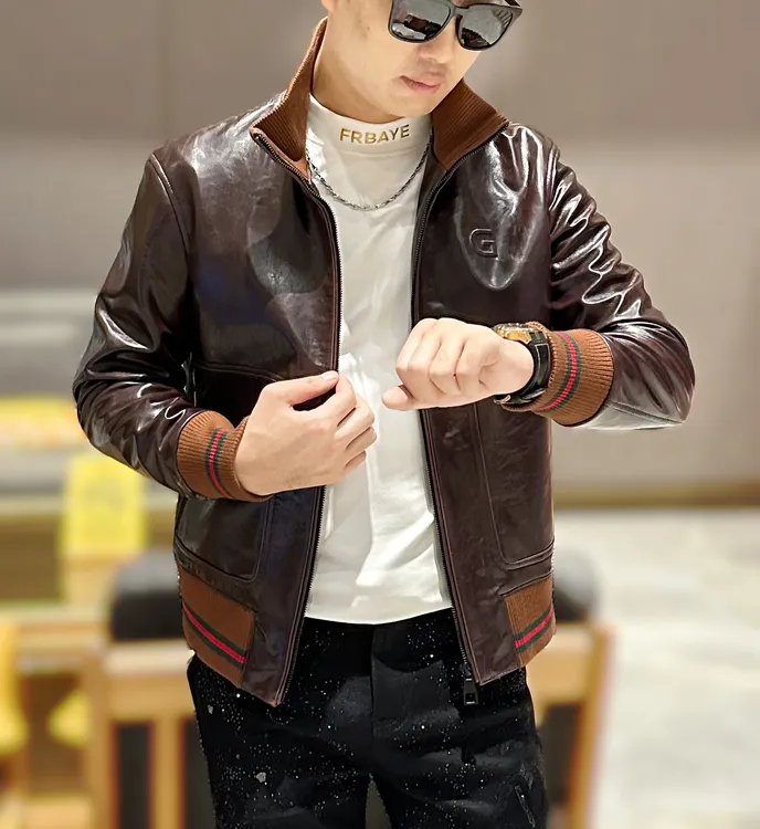 2025秋冬新款真皮小羊皮复古风新款高端男士时尚潮流皮衣夹克外套