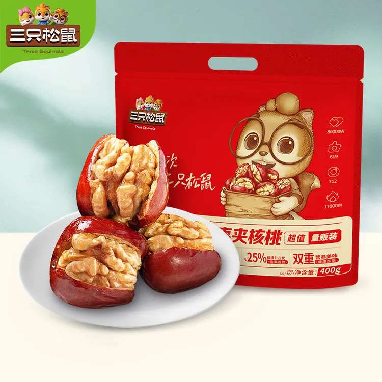 【三只松鼠量贩袋装红枣夹400g】甜中带脆美味加倍