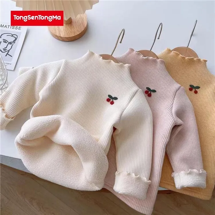 女童加绒打底衫2025加厚秋冬新款儿童洋气半高领上衣宝宝保暖长袖