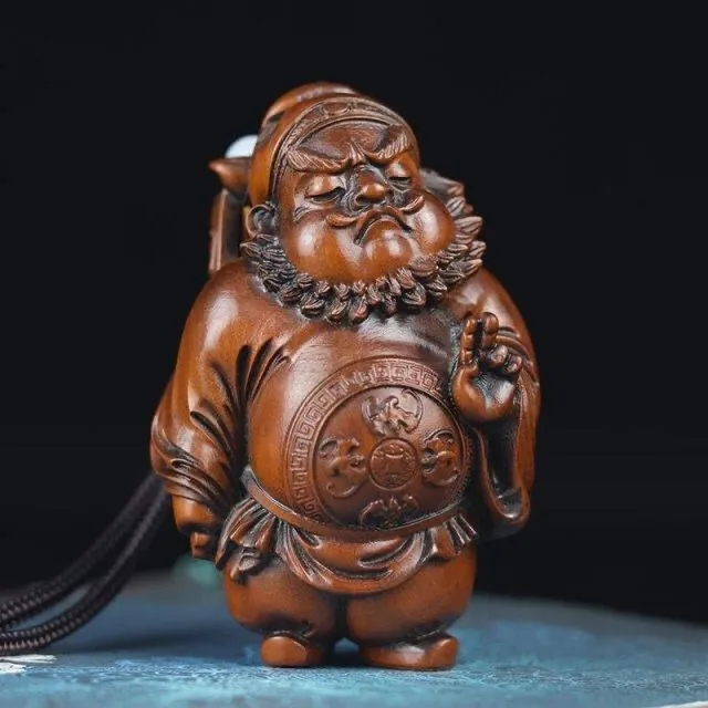 黄杨木雕刻旧藏送福钟馗人物随身文玩手把件挂件工艺品实木小摆件