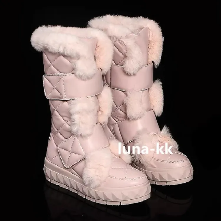 欧洲站女靴平底新款秋冬季毛毛靴加绒中筒靴厚底雪地靴毛靴