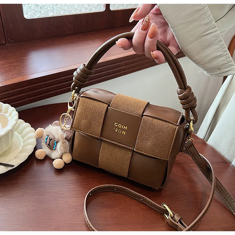 手拎复古时尚编织包2024秋冬新款 ins潮流百搭小方包单肩包斜挎包