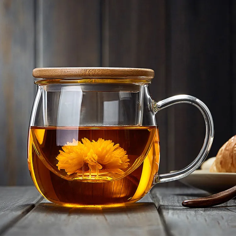 玻璃杯茶杯茶水分离办公室带把家用大容量过滤泡茶杯带盖花茶杯子