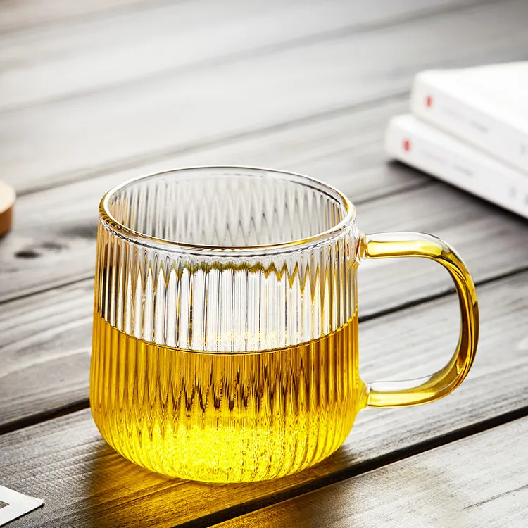 玻璃杯茶杯带把耐热家用咖啡水杯女花茶杯夏季凉水杯咖啡果汁杯子