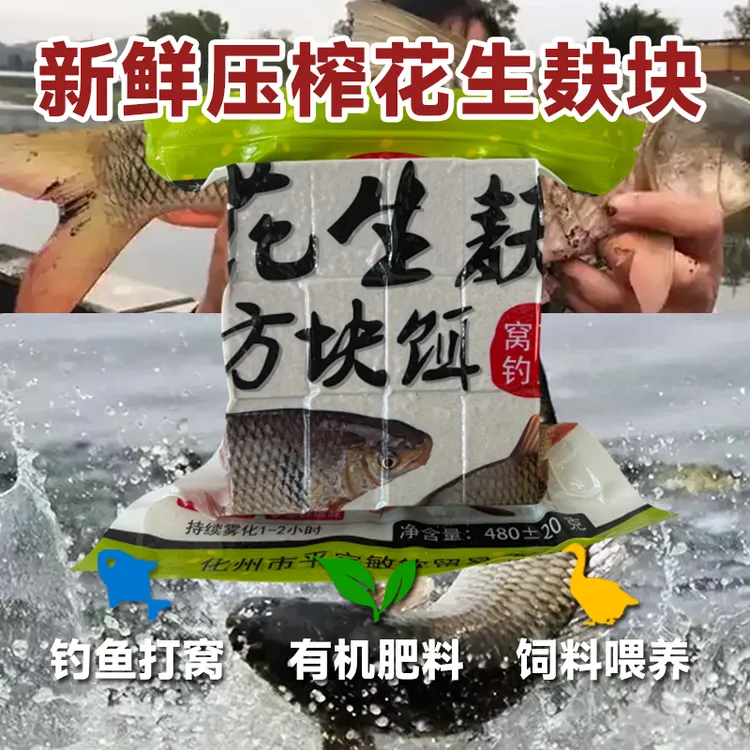 雾化3-4小时花生枯手杆花生麸方块台钓饵料广东土鲮饵料鲤鱼诱食