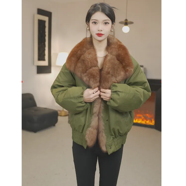 LIONSOUL2024/高奢限定款狐狸毛 白鹅绒 皮毛一体 外套加厚绿色