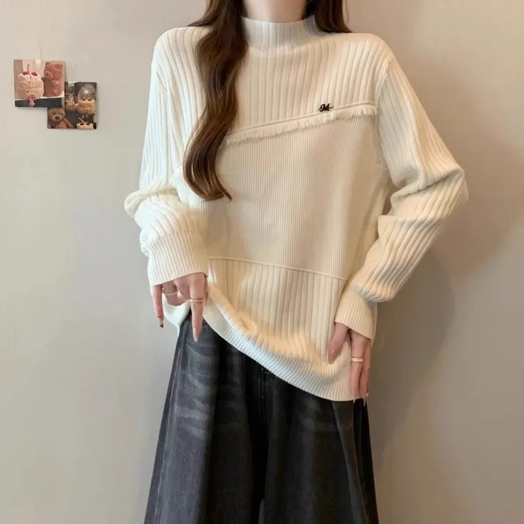 微胖妹妹大码遮肚子保暖打底毛衣女秋冬新款内搭半高领针织衫上衣