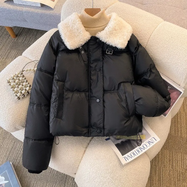 微胖妹妹大码今年流行棉衣女冬季加厚短款面包服爆款毛领外套