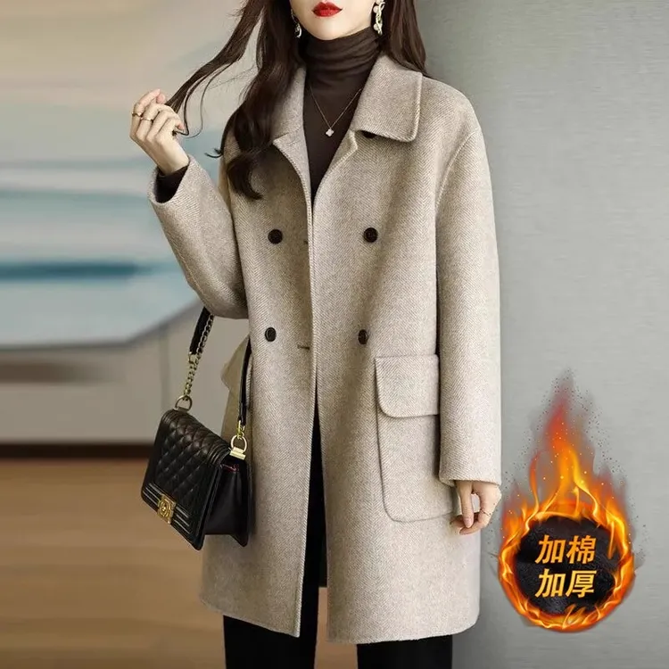 微胖妹妹加厚呢子毛呢外套女高级感2024年新款冬季韩系中长款大衣