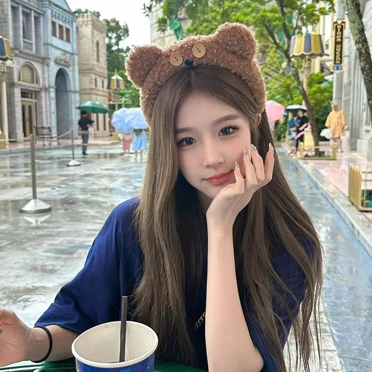 李一桐环球影城同款小熊毛绒头套可爱卡通发箍洗脸头箍发饰女