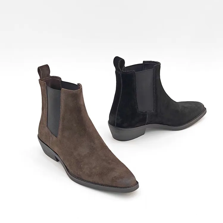 保暖格纹切尔西靴百搭英伦风尖头圆头套筒时尚秋季高帮