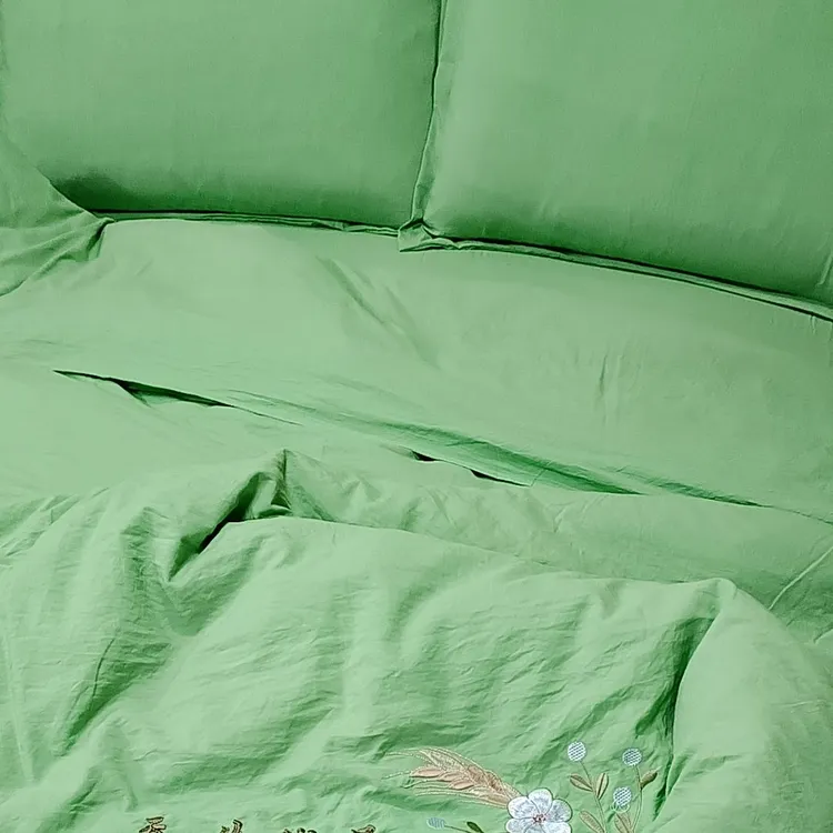 纯色绣花水洗棉四件套棉加糯小棉亲肤柔软有着棉绸的手感丝的质感