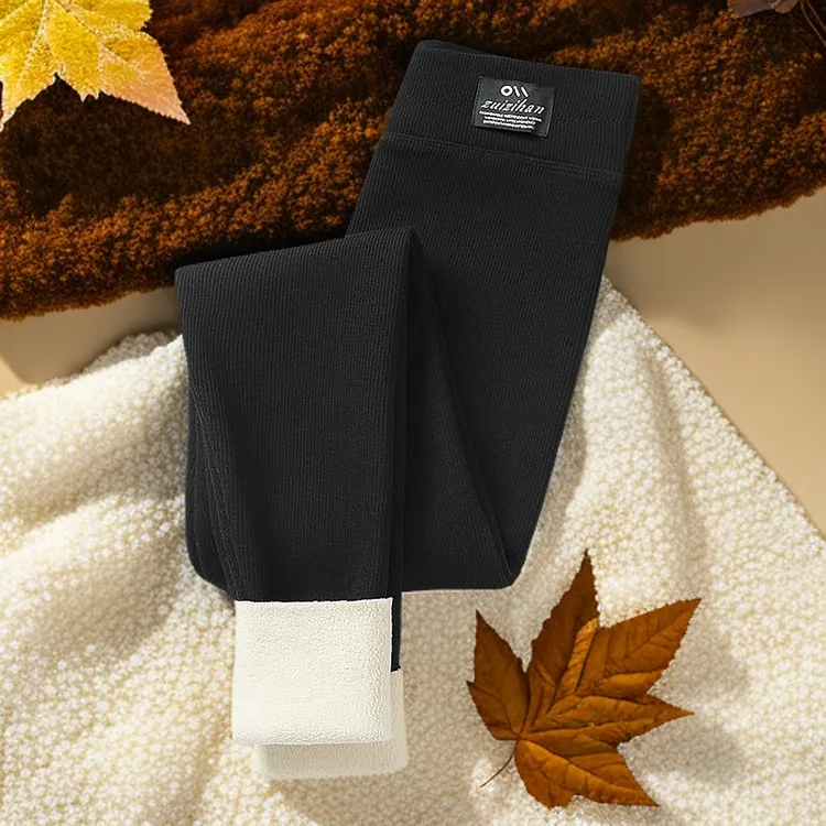 现货羊羔绒打底裤女高腰春秋冬季加绒加厚保暖棉裤小脚裤大码显瘦