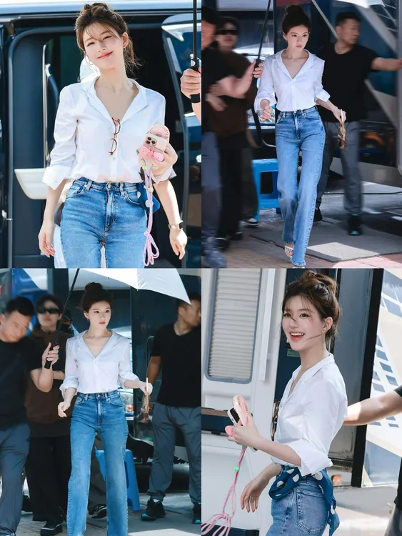 赵露思同款穿搭许我耀眼许妍白色V领简约衬衫女春夏白衬衫上衣