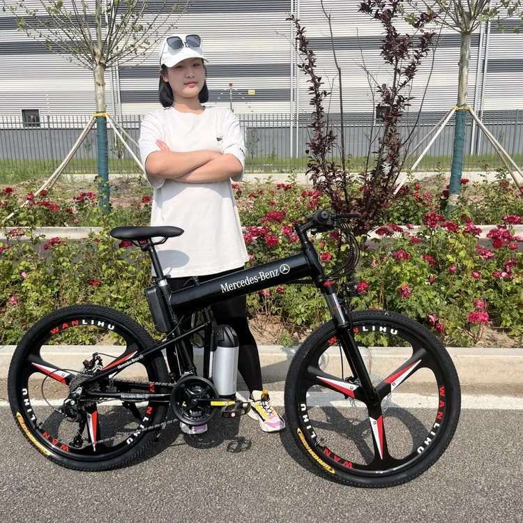 梅赛德斯锂电双避震三合一体折叠自行车公路越野上班通勤变速27速