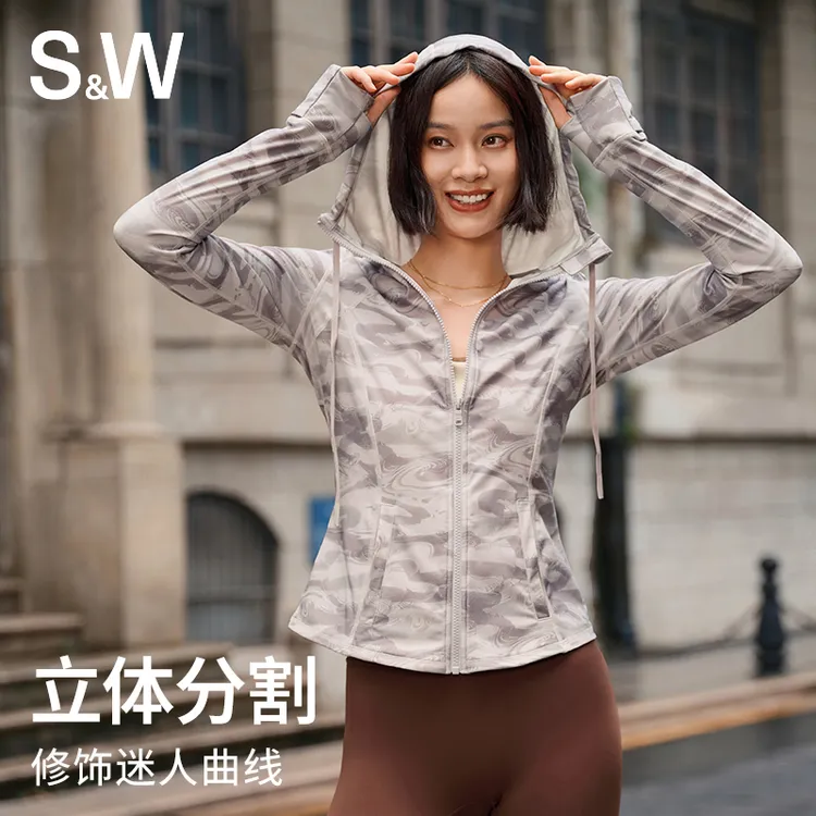  新款连帽外套速干修身跑步运动女长袖瑜伽外套1423