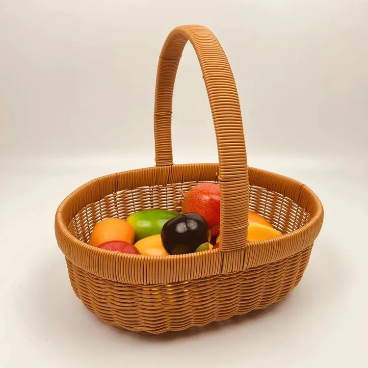 F66大号椭圆形创意家用买菜篮子仿藤编手提篮纯手工编客厅水果篮