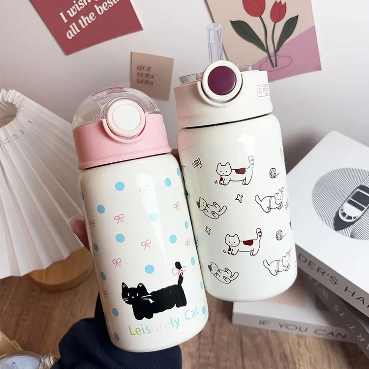 保温杯大容量高颜值女生2024新不锈钢吸管双饮杯子学生便携式水壶