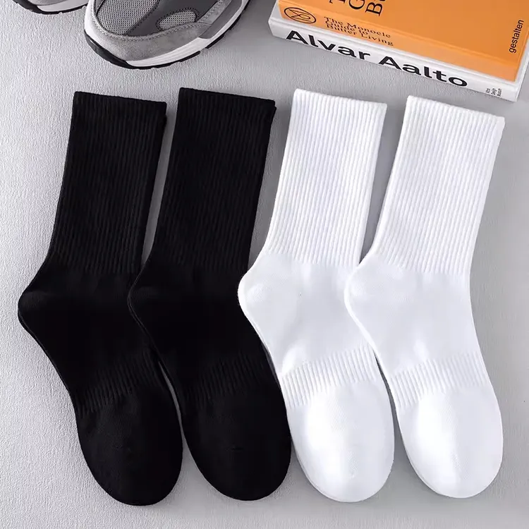 男士纯棉袜子长筒袜运动袜跑步防臭吸汗透气男款夏季男袜白色夏天