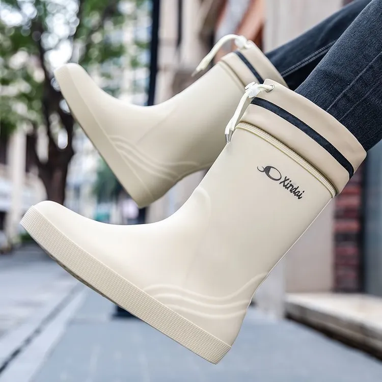 德系男士雨鞋外穿情侣中筒束口男款雨靴防滑耐磨外卖骑手防水鞋男