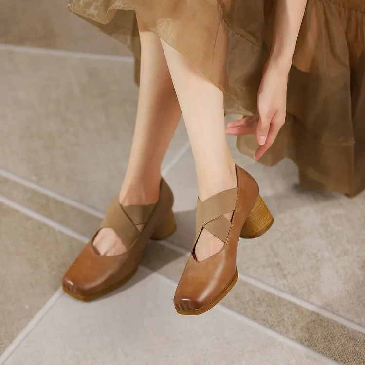 【许先森自制】国风5cm手工猪鼻子百搭软底浅口方头粗跟芭蕾舞单鞋