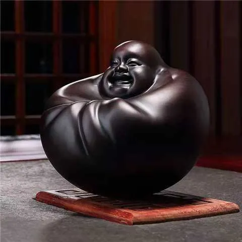 创意黑檀木摆件装饰弥勒佛福财商务开业木雕摇钱佛不倒佛礼品家居