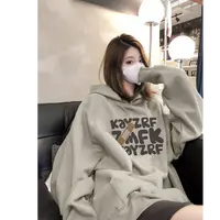 【帝韵】美式复古连帽印花卫衣女春秋薄款宽松加绒加厚女士上衣外套