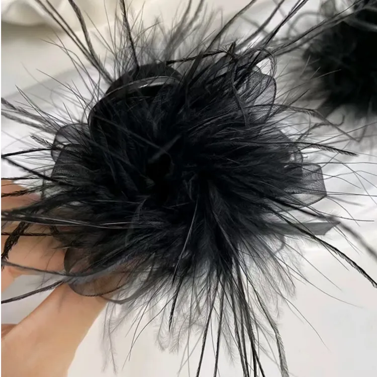 设计感羽毛秋冬款后脑勺气质发夹鸵鸟鲨鱼半扎夹子头饰高马尾抓夹