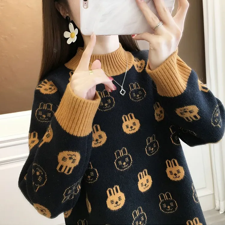 高中少女可爱冬装韩版洋气加绒加厚学生少女大童毛衣学院风15岁16