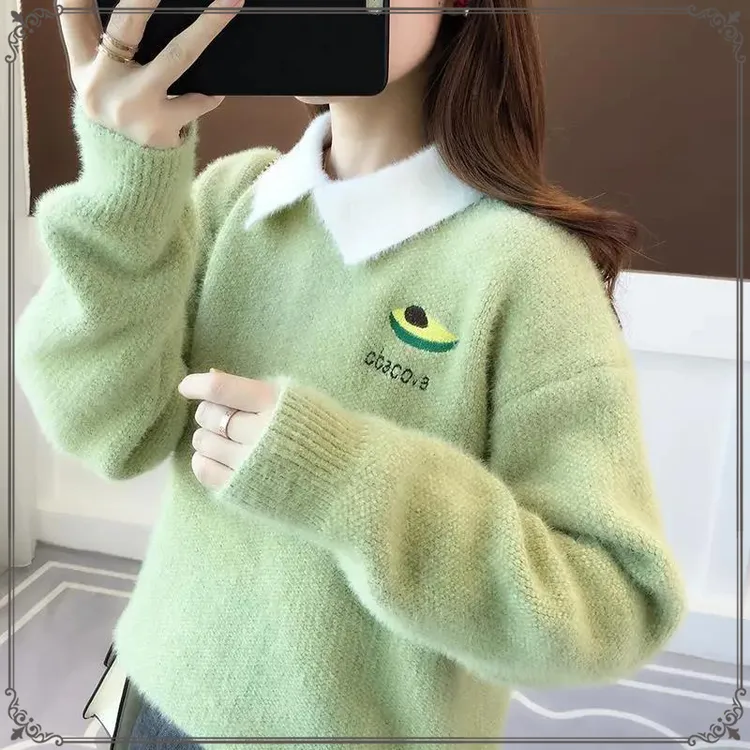 初中生女秋冬装加绒加厚学高中生少女中大童娃娃领可爱毛衣14岁15