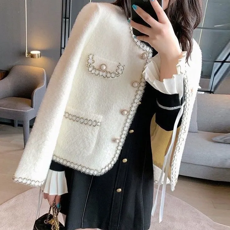 春秋小香风洋气外套显瘦外穿女士开衫上衣新款珍珠扣外套上衣气质