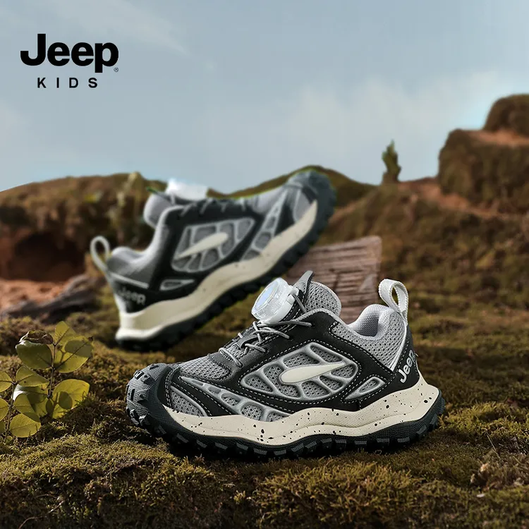 jeep童鞋男童6-12岁纽扣鞋2025开学季防滑透气轻弹运动鞋防踢防撞