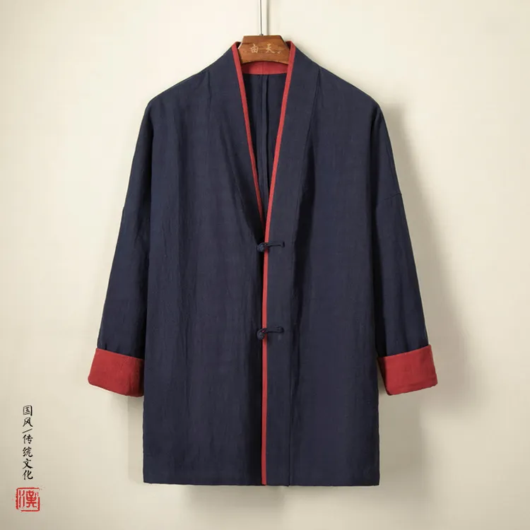 中国风长袖男装棉麻汉服改良新中式道袍复古男士禅服外套春秋唐装