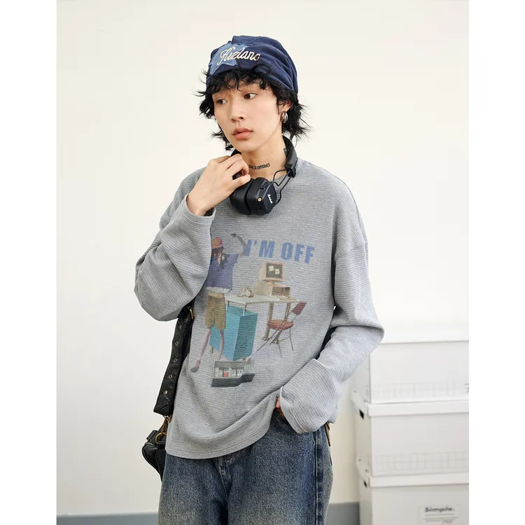 【张子枫同款】章鱼家华夫格长袖卫衣T恤新款宽松休闲上衣octopusme