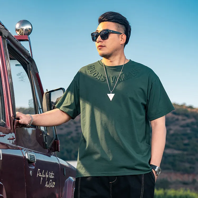 大码男装夏季重磅半袖百搭宽松简约加大圆领潮流打底短袖体恤上衣