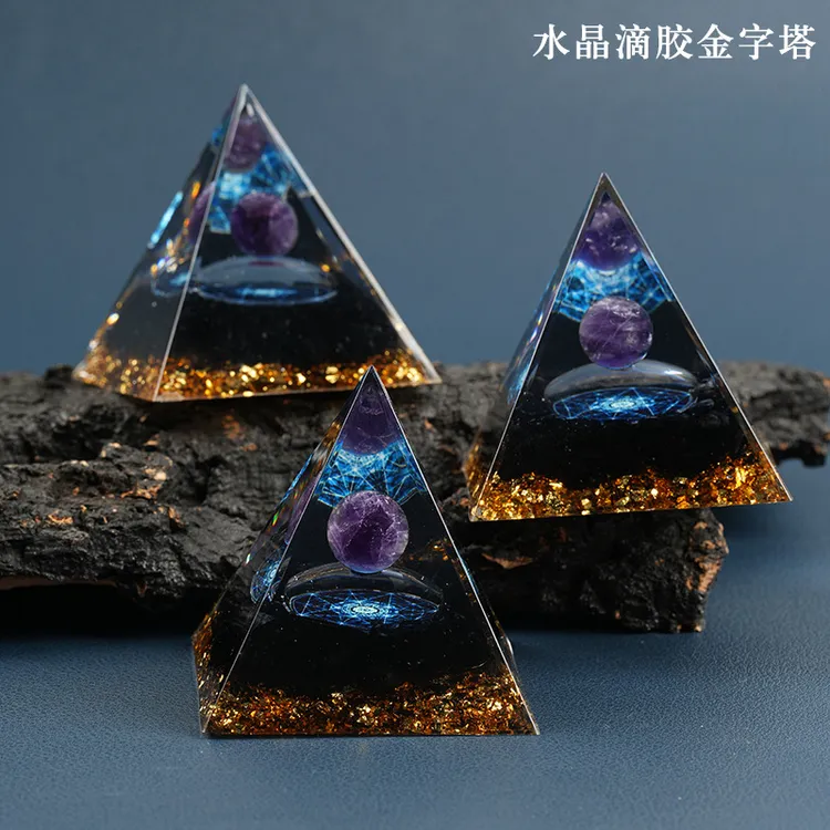 天然水晶碎石金字塔摆件树脂工艺品家居饰品创意办公桌面摆设