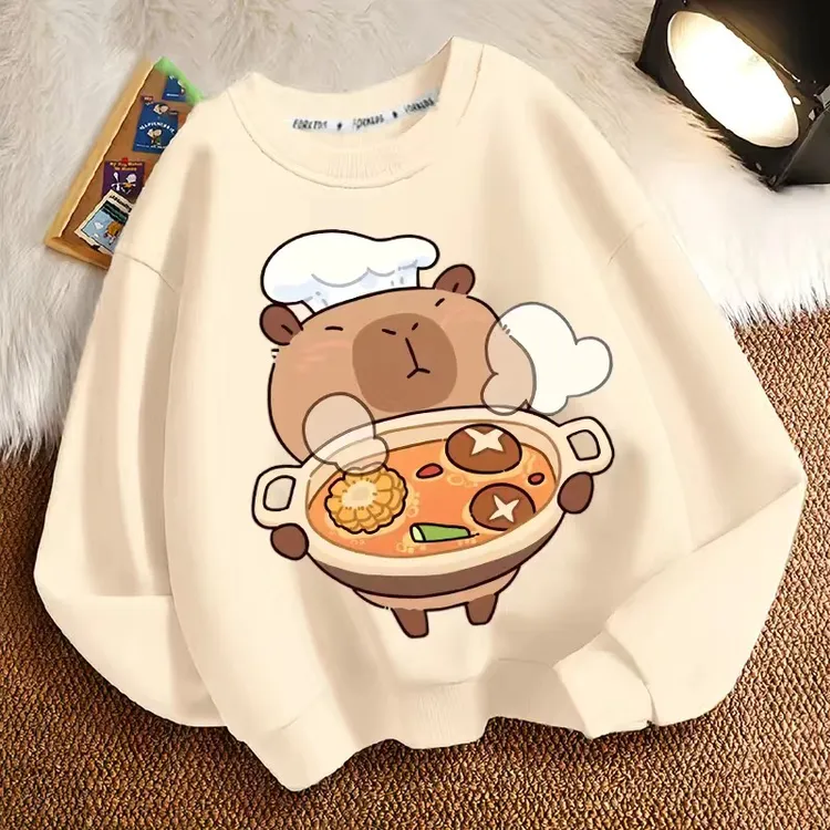 卡皮巴拉水豚君秋冬新款小中大男女儿童卫衣圆领加厚加绒长袖外套