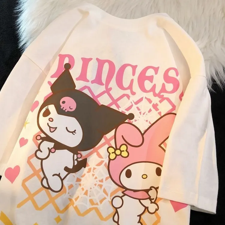 日系卡通可爱100%纯棉库洛米短袖体恤儿童女童宽松百搭上衣服潮流