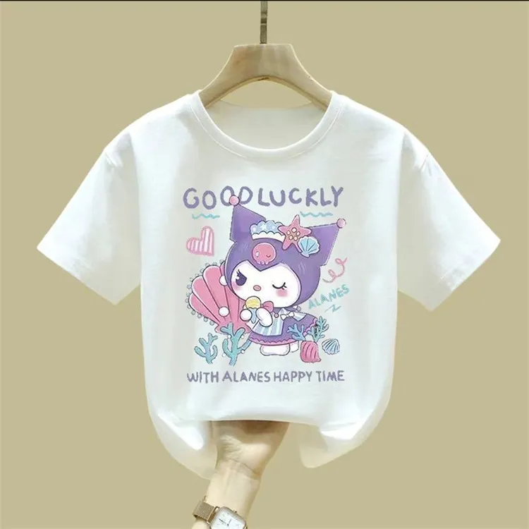 100纯棉女童T恤上衣202夏季新款卡通中小童库洛米可爱风短袖衫