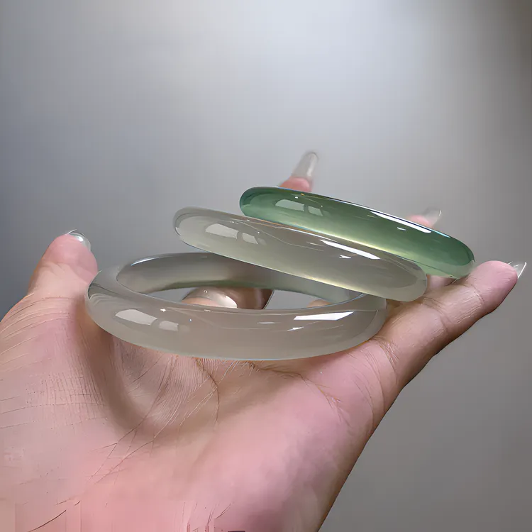 天然玛瑙冰底手镯油青色玛瑙镯子正圈玉髓温润淡雅多样性发一个