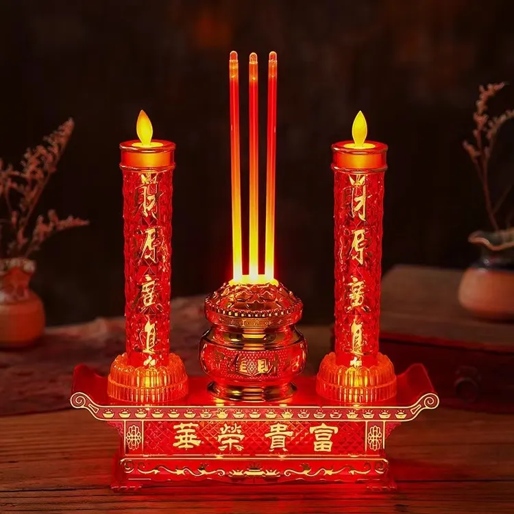 仿真摇摆火焰LED红色水晶电子蜡烛灯家用插电全亮电池USB插电