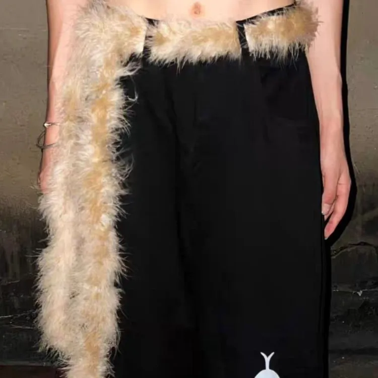 SUANS原创自制ins个性腰链野性美丽毛茸茸屁帘爵士舞蹈搭配高级感