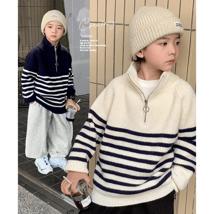 男童秋装毛衣秋季新款儿童韩版宽松条纹线衫宝宝小童针织衫24352